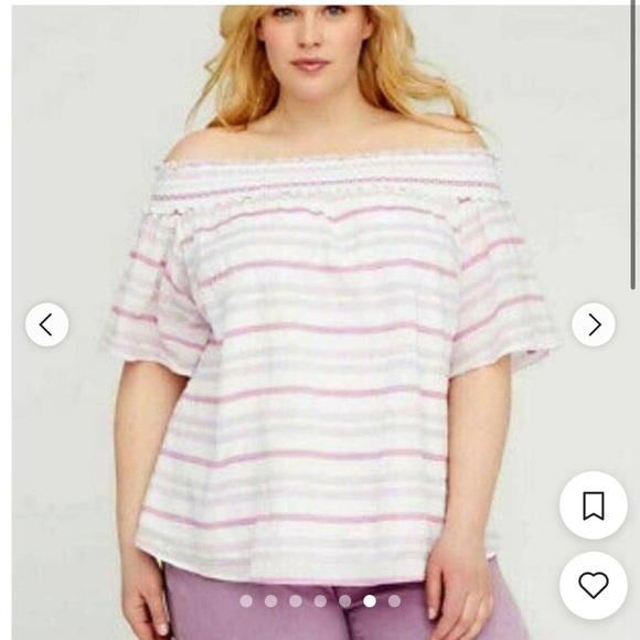 Lane Bryant Off The Shoulder Purple White and Gold Stripes - Picture 1 of 9